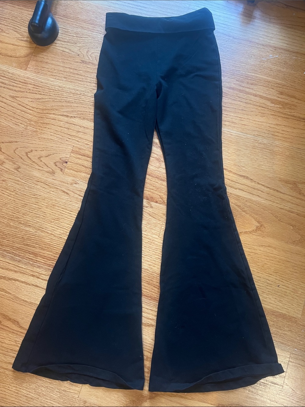 Edikted Fold-Over Waist Black Flared Yoga Leggings XS stretchy pants